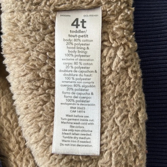 Boys zip up hoodie sweater jacket Size 4t. Cozy lining. - Picture 4 of 5